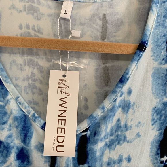 NEW Blue & White Boxed Tie Dye Ruffle Sleeve Button Up Dress Size Large - Picture 8 of 11